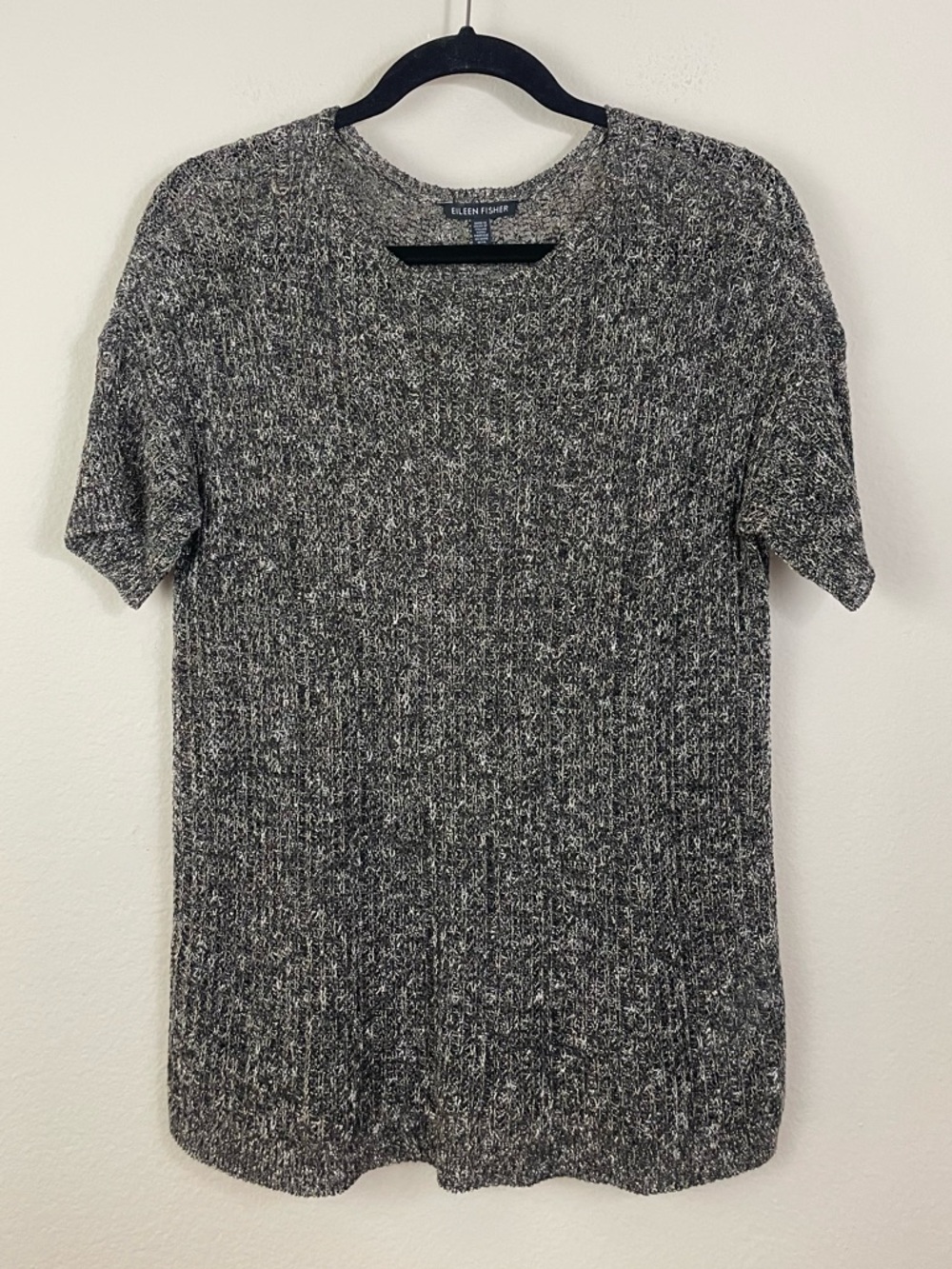 Eileen Fisher Marled Knit Short Sleeve Organic Cotton Crewneck Sweater Top XS